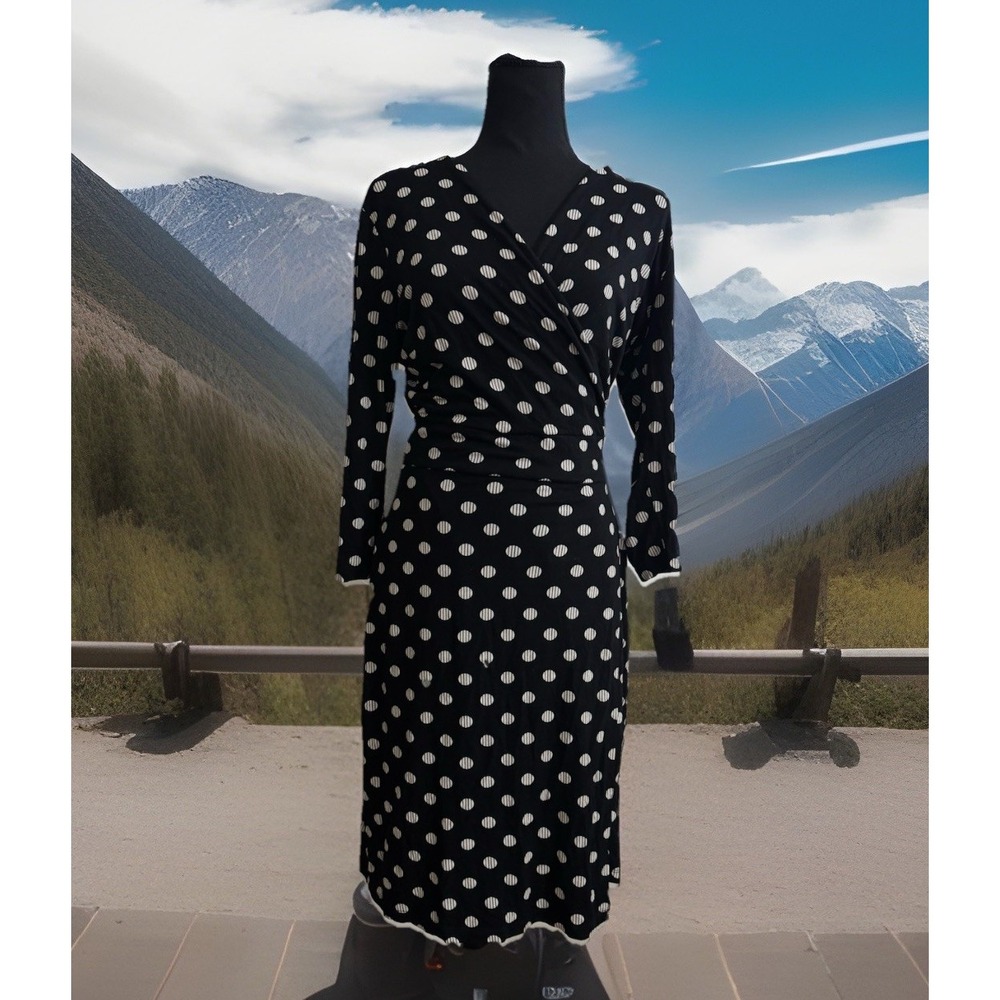 Sade New York Martey Knit Polka‎ Dot Wrap Dress Black/White Women's Size 8 y2k